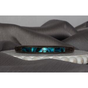 Vintage Sterling Silver Blue Abalone Cuff Bracelet 26.4G / 6in